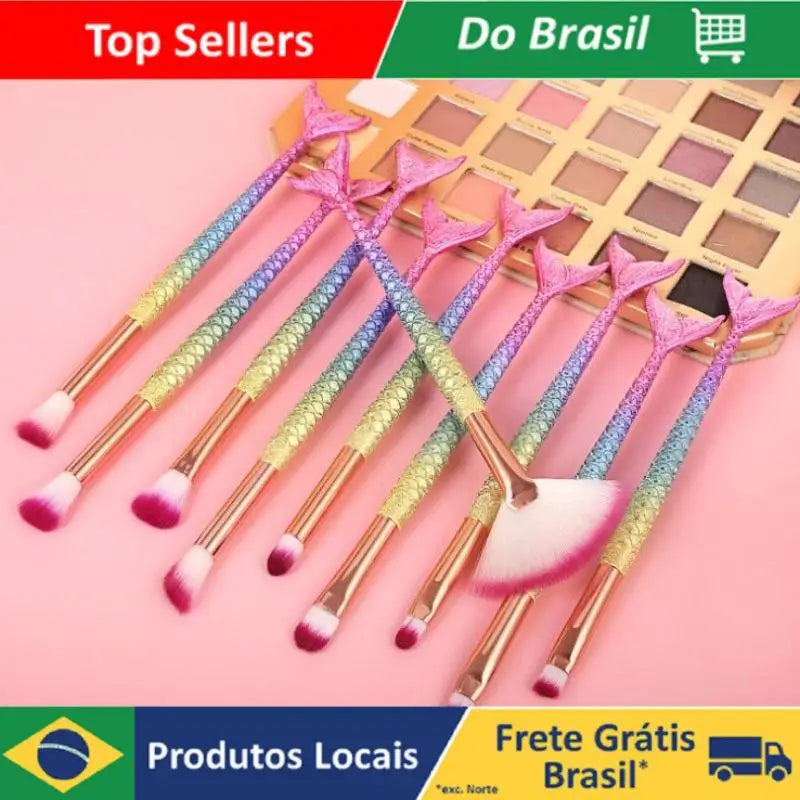 Kit pincéis de maquiagem sereia conjunto profissional - 10pçs