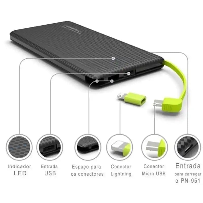 Carregador portátil de banco de energia para bateria Pineng portátil V8/Lightning 10000Mah