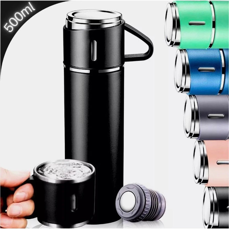 Kit Garrafa Térmica Vacuum Flask Set 500ml Com 3 Xícaras