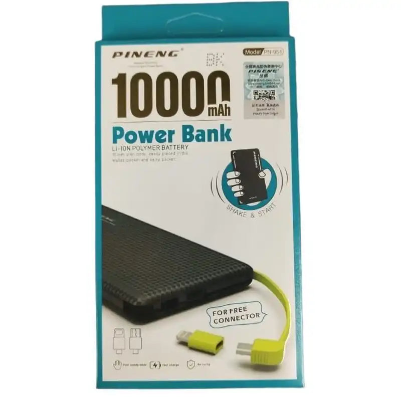 Carregador portátil de banco de energia para bateria Pineng portátil V8/Lightning 10000Mah