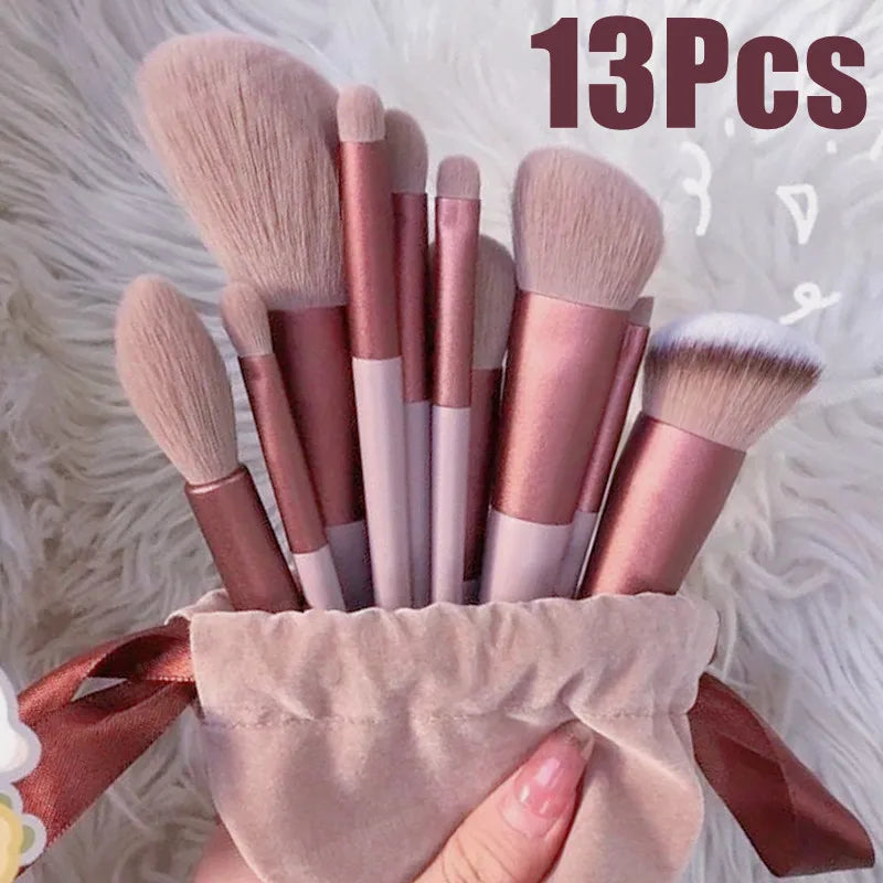 Conjunto de pincéis de maquiagem Sombra Base Mulheres Pincel cosmético Sombra Blush Beleza Suave Maquiagem Ferramentas Bolsa 13 pincéis