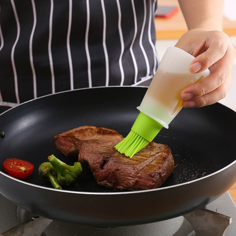 Escova de óleo de silicone com escova de garrafa, escovas de óleo portáteis, óleo líquido, pastelaria, ferramenta de cozinha para assar, para churrasco