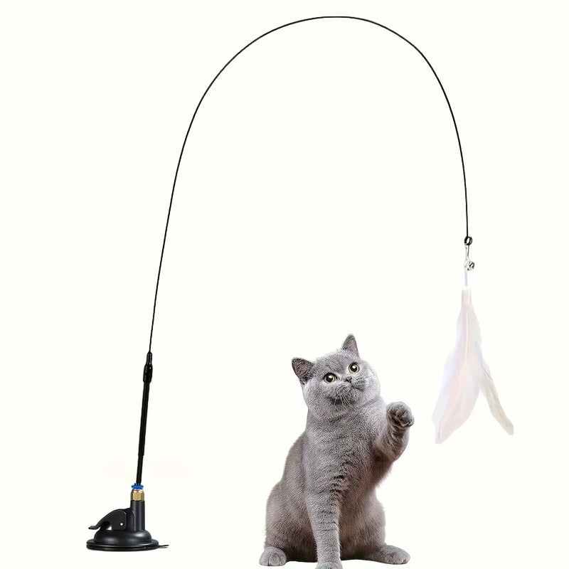 Brinquedo para provocar gatos - Sino interativo e varinha de penas - Haste com ventosa longa para aventuras emocionantes na hora de brincar - Brinquedo definitivo para gatos