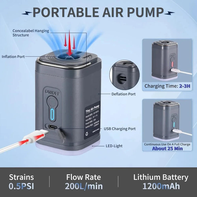 Mini Bomba De Ar Portátil Com Bateria Recarregável - Piscina, Cama De Ar, Bote Inflável, Sacos De Armazenamento A Vácuo