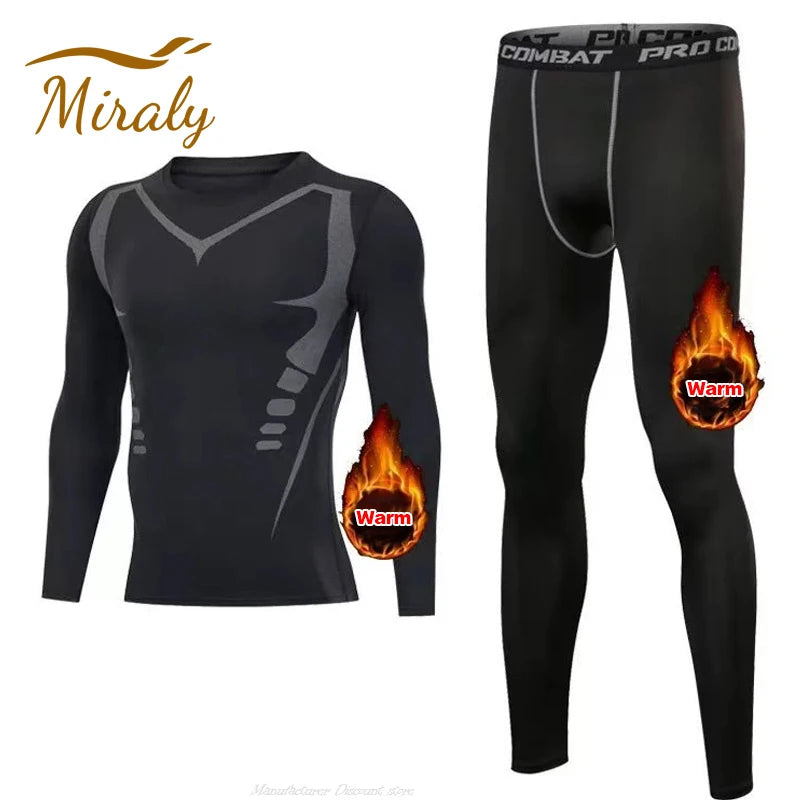 Roupa térmica segunda pele novo inverno quente homens undershirts lã térmica conjunto de roupa interior ceroulas elásticas compressão collants fitness sprots conjunto de agasalho