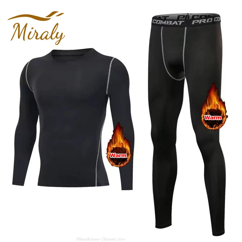 Roupa térmica segunda pele novo inverno quente homens undershirts lã térmica conjunto de roupa interior ceroulas elásticas compressão collants fitness sprots conjunto de agasalho