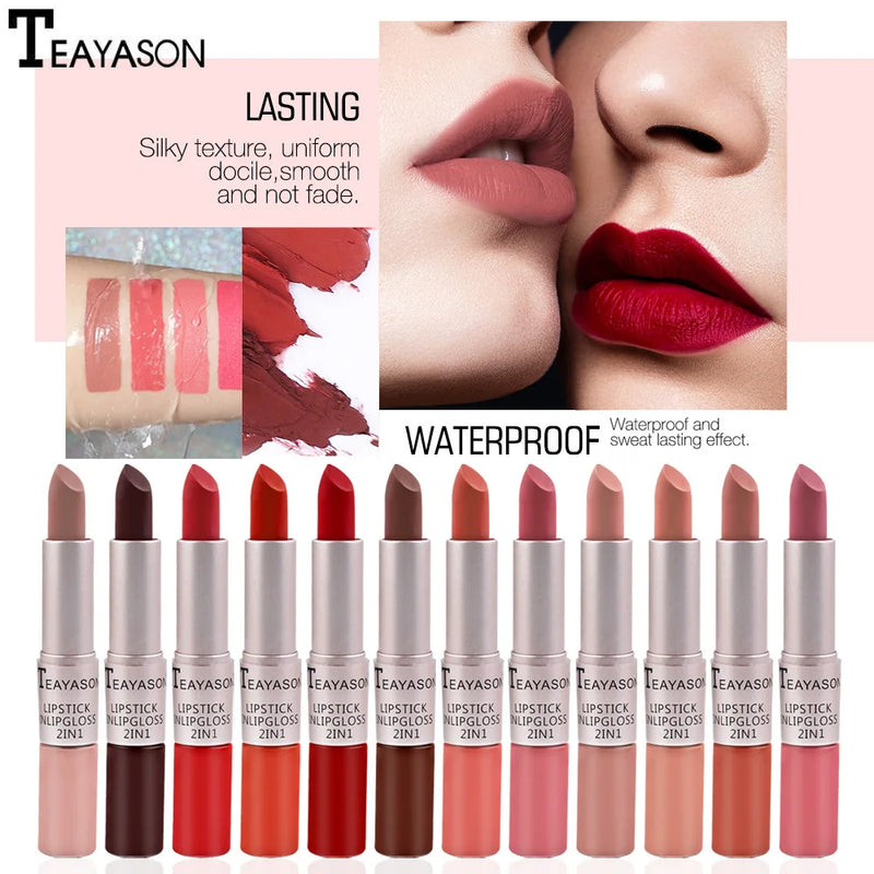 Batom Sexy Lip Gloss 2 Em 1 Lip Tint À Prova D'Água Longa Duração Hidratação Vermelho Batom Matte Maquiagem Para Mulheres