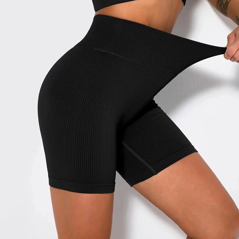 Shorts esportivos de malha sem costura, casual, cintura alta, push up, ciclismo, fitness, corrida, levantamento de quadril, shorts de ioga, roupas esportivas