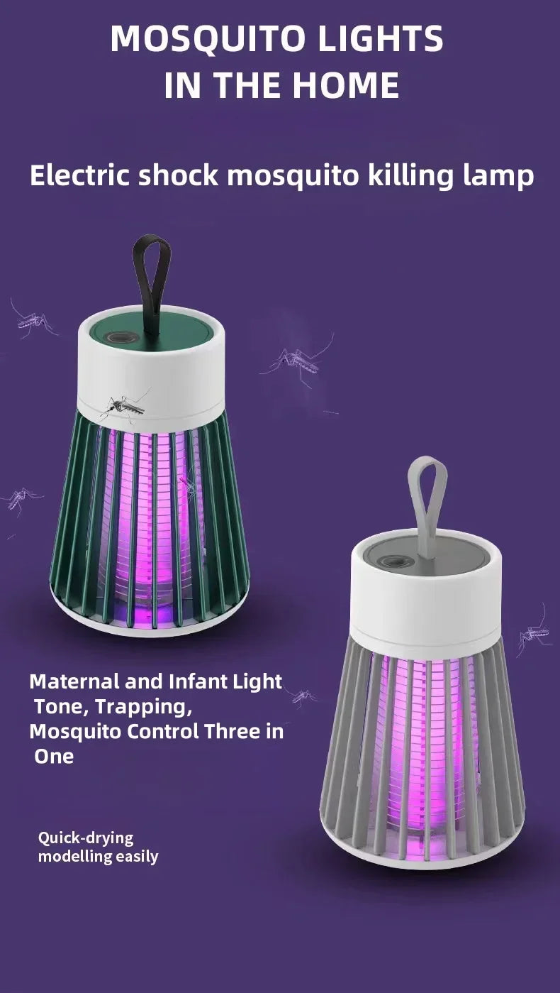 Nova lâmpada mosquiteira elétrica, lâmpada mosquiteira para acampamento ao ar livre, coletor de mosquitos, três em um